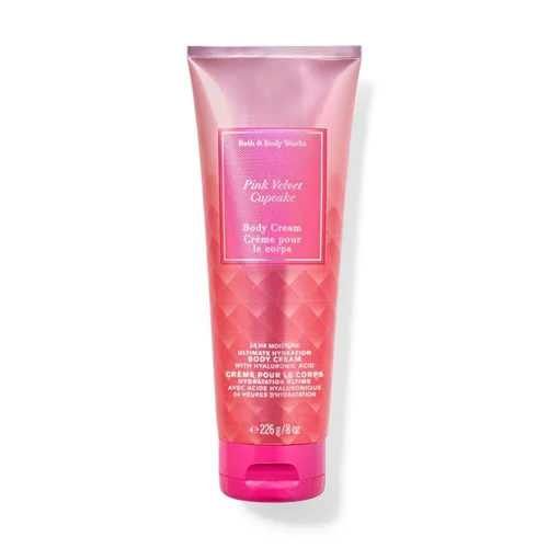 کرم بدن فوق مرطوبکننده و معطر بث اند بادی پینک ولوت کاپ کیک حاوی شی باتر Bath & Body Works Pink Velvet Cupcake Ultimate Hydration Body Cream
